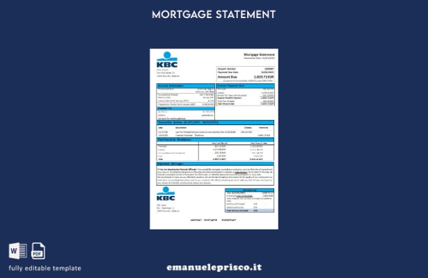 modello di estratto conto mutuo bancario belga KBC in stile verificato